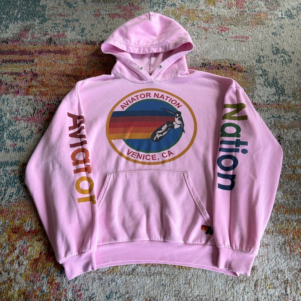 Aviator Nation Venice,CA Lavender Graphic Pullover Hoodie Sweater Womens Size M